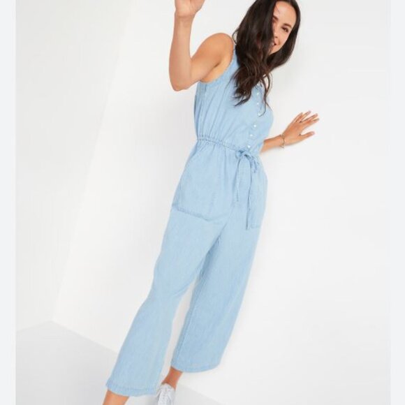 Old Navy Sleeveless Utility Jumpsuit Overalls Light Wash Country Cottage Plus XL - Picture 1 of 12